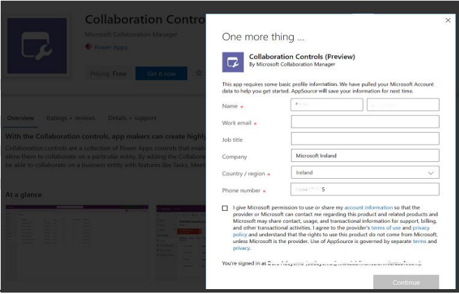 Screenshot of install Collaboration control preview.