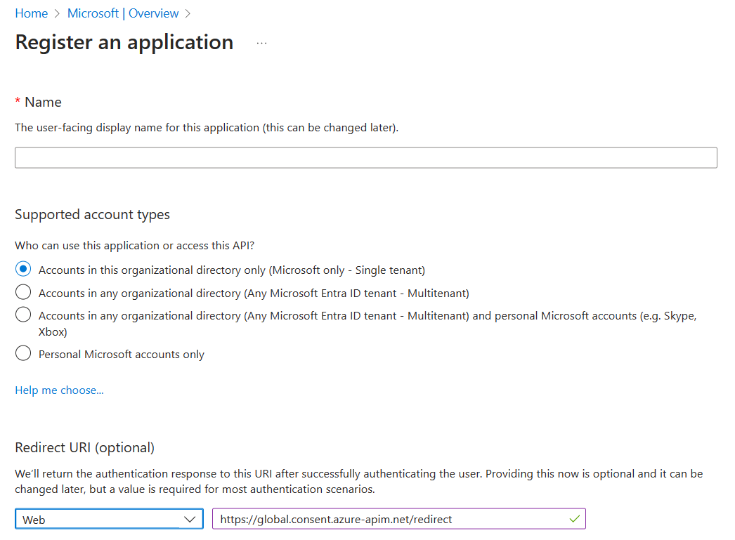 Screenshot shows how to register an application.