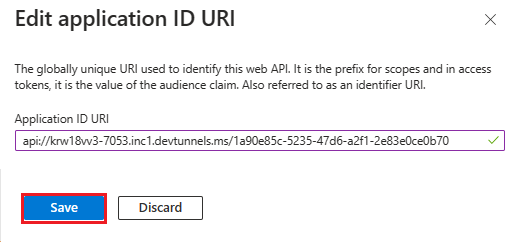 Screenshot shows the option to add redirect uri and save.