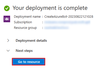 Screenshot shows the Go to resource option in the Azure portal.