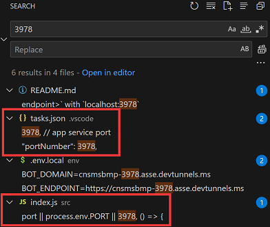 Screenshot shows the search result to replace your port for bot.