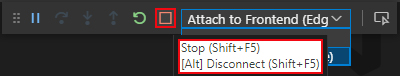 Screenshot shows the stop debugging option.
