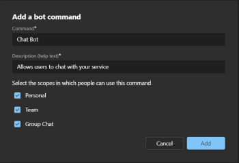 Screenshot of image showing how to save commands details in Developer Portal.