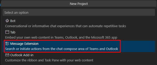 Screenshot shows the option to create a new Teams app.