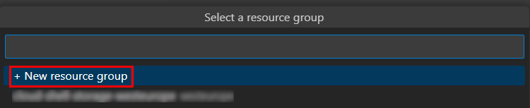 Screenshot shows the option to create a new Azure resource group.