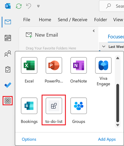 Click on the ellipses ('More apps') option on the side bar of Outlook desktop client to see your installed personal tabs