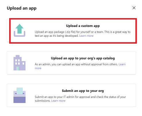 'Upload a custom app' option in Teams