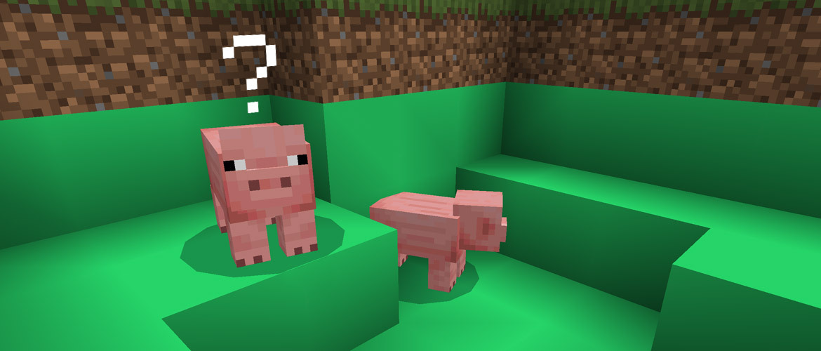 Image showing a pig deeply confused by its environment containing green dirt blocks