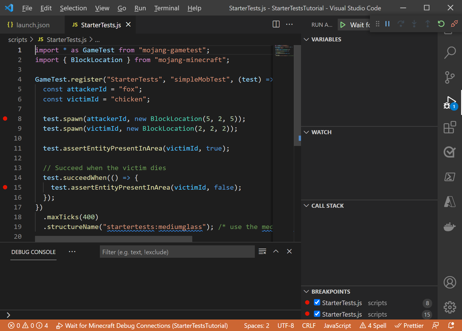 Breakpoints set within Visual Studio Code