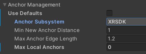 The anchor management section of the context settings