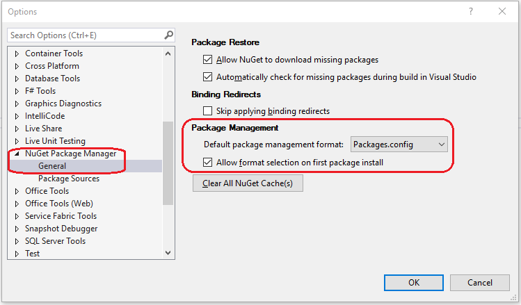 Control default package management format though NuGet Package Manager options