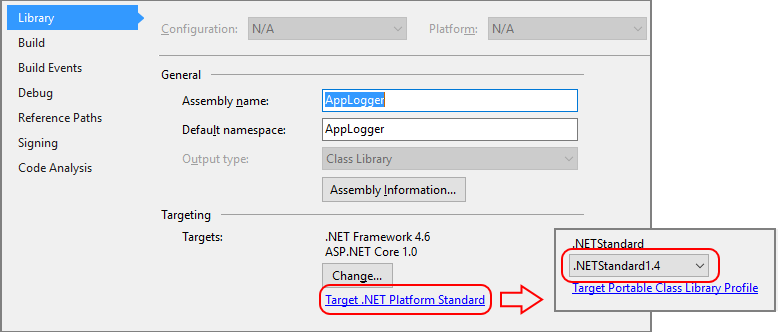 Setting the target to .NET Standard 1.4