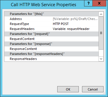 Properties for the Checkin web service call