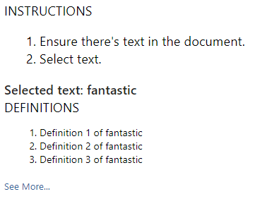 Demo dictionary UI.