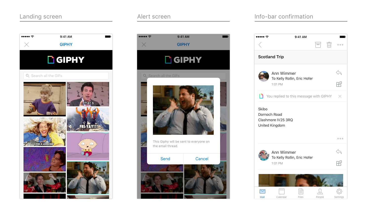 End-to-end design for the GIPHY add-in on iOS.