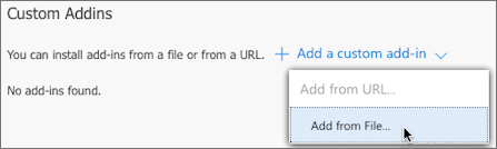 The Add from File option is selected in the Custom Addins section.