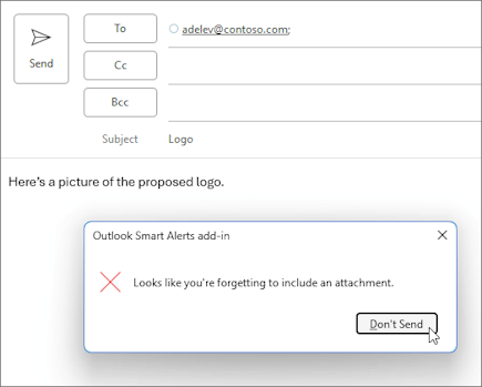 Dialog requesting the user to add an attachment to the message.
