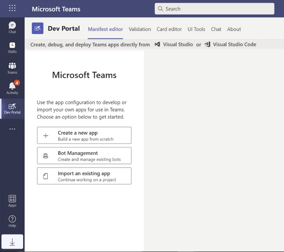 Screenshot of the Teams Developer Portal
