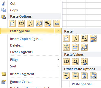 excel 2010 keyboard shortcut for paste values