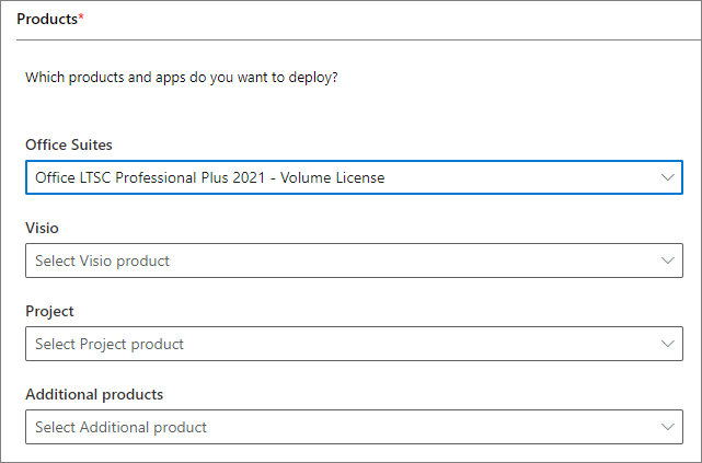 Screenshot of the page to select products.