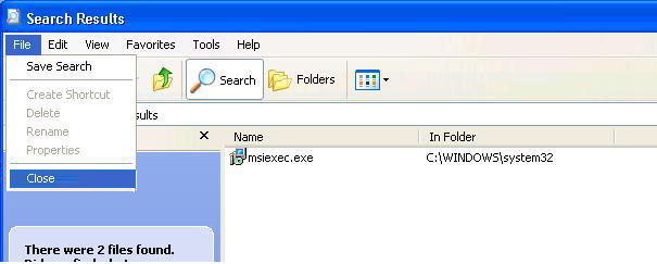 On the File menu, select Close to close the Search Results dialog box.