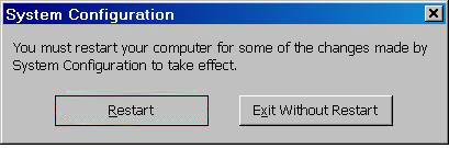 Select the Restart button on the System Configuration dialog box to restart the computer.