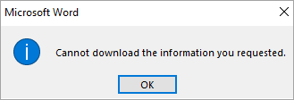 Screenshot of the error message, showing can't download the information you requested.