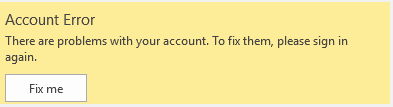Screenshot of the error message, showing there're problems with your account.