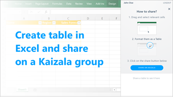 Create table in excel and share on a kaizala group.