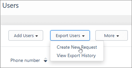 Create a new request to export Kaizala users.