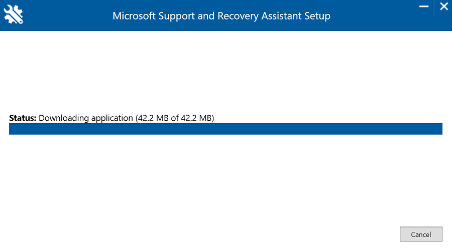 Microsoft Support and Recovery Assistant setup installation progress.