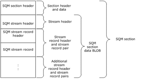 SQM stream section in a SQM section data BLOB