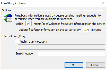 Screenshot of the Free/Busy Options dialog box.