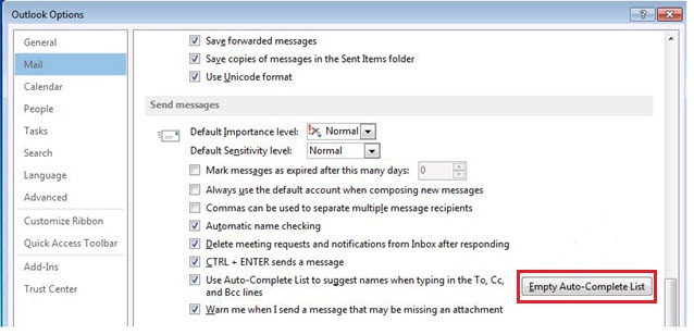 Outlook Options window