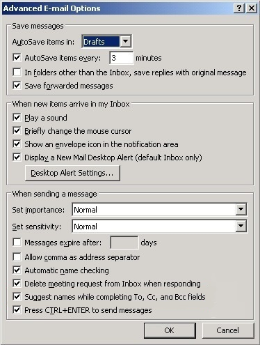 lenti aggiornate suggerite in Outlook 2003