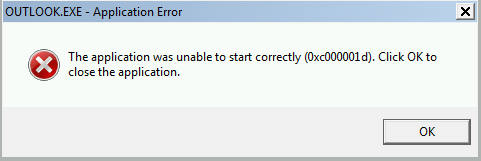 Screenshot of The application was unable to start correctly (0xc000001d) error details.