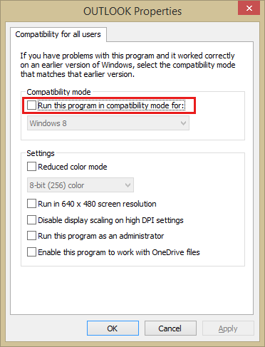 Screenshot of the Compatibility for all users settings.