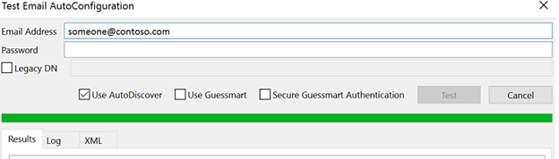 Screenshot of Test Email AutoConfiguration window.