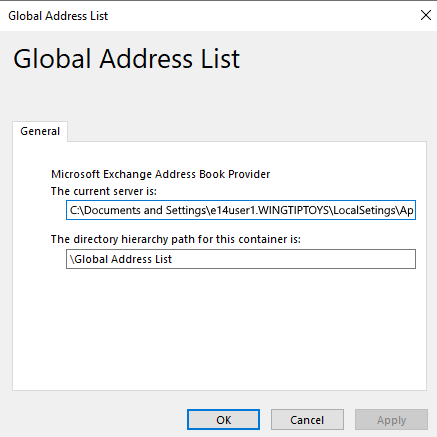 Screenshot of the Global Address List dialog box.