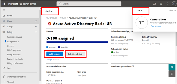 Azure and cloud products page showing how to add licenses.