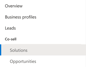 Screenshot of a dropdown menu with co-sell solutions selected in the Partner Center Referrals workspace.