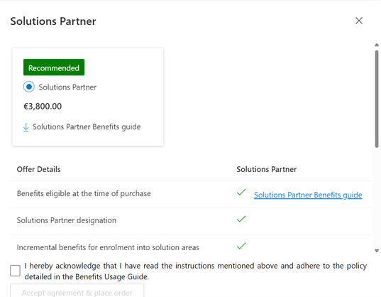 Screenshot of Solutions partner right pane.