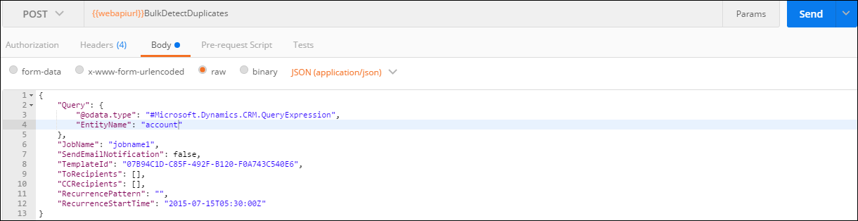 Create a Web API request that uses actions.