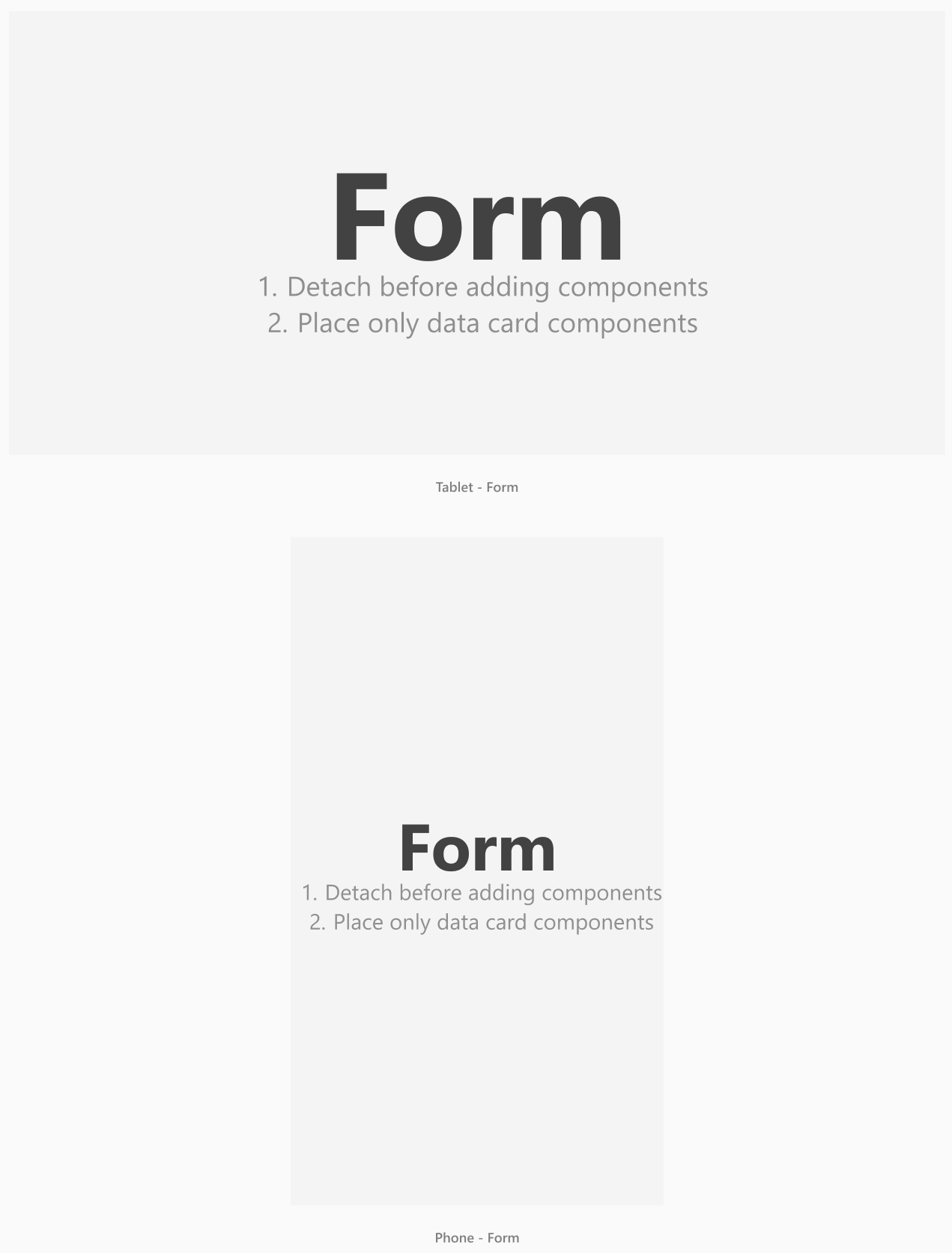 Form screen in the tablet and phone layout formats.