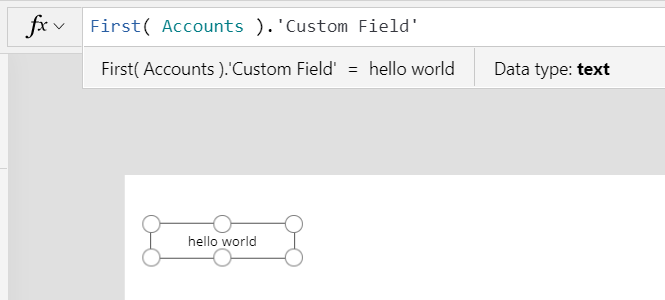 Studio formula bar showing the use of the display name 'Custom Field' for the field.