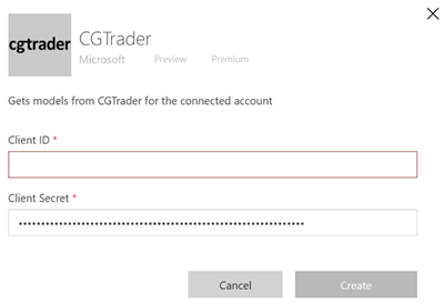 A screenshot of the CGTrader connector account window.