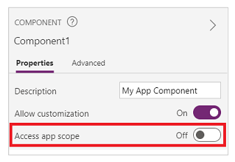 Access app scope switch in component property pane