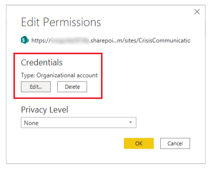 Edit permissions - credentials set to organizational count.