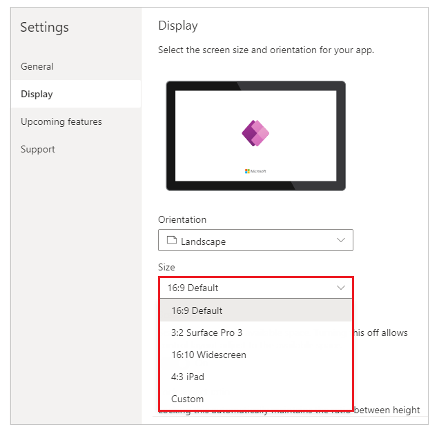 Change screen size and orientation of canvas apps - Power Apps | Microsoft  Docs