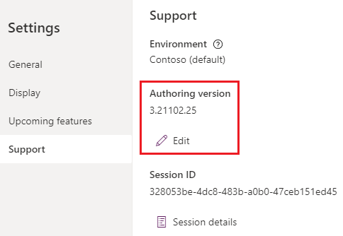Check authoring version, and choose Edit to change.